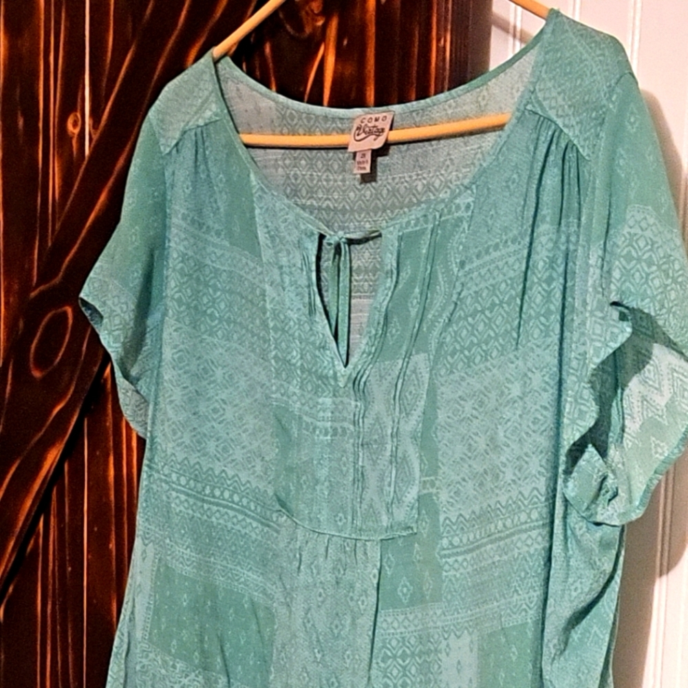 Cozy Casual Green Tie Front Short Sleeve Blouse